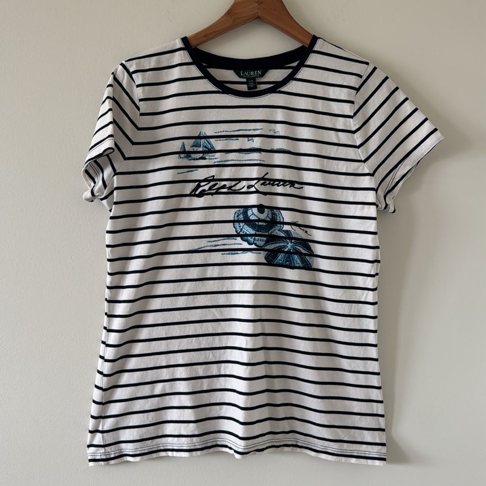 Ralph Lauren Nautical Blue & White T-Shirt Size Large